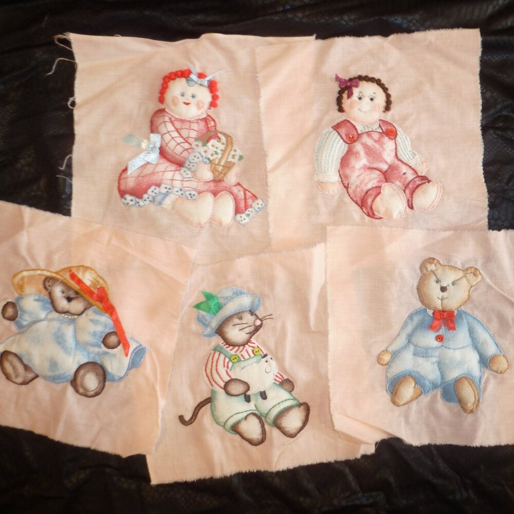 Custom Embroidered Quilt Squares 5 pieces